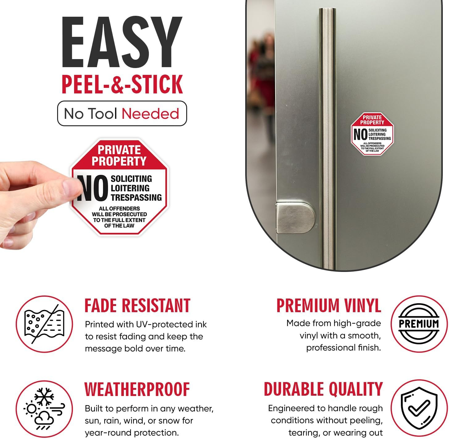 | (4 Pcs) Private Property No Trespassing Stickers – Two Sizes 4″x4″ & Two 2.75″