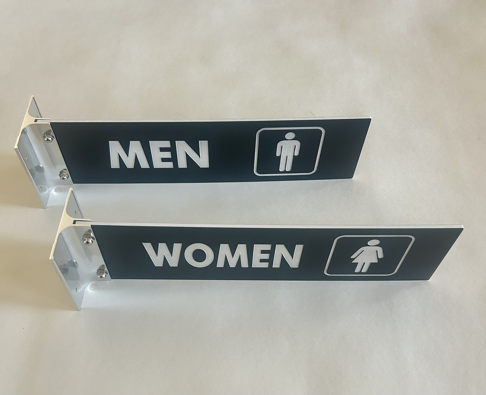 Double-Sided 12” x 3” Restroom Signs Pair For Men & Women Wall Mounted
