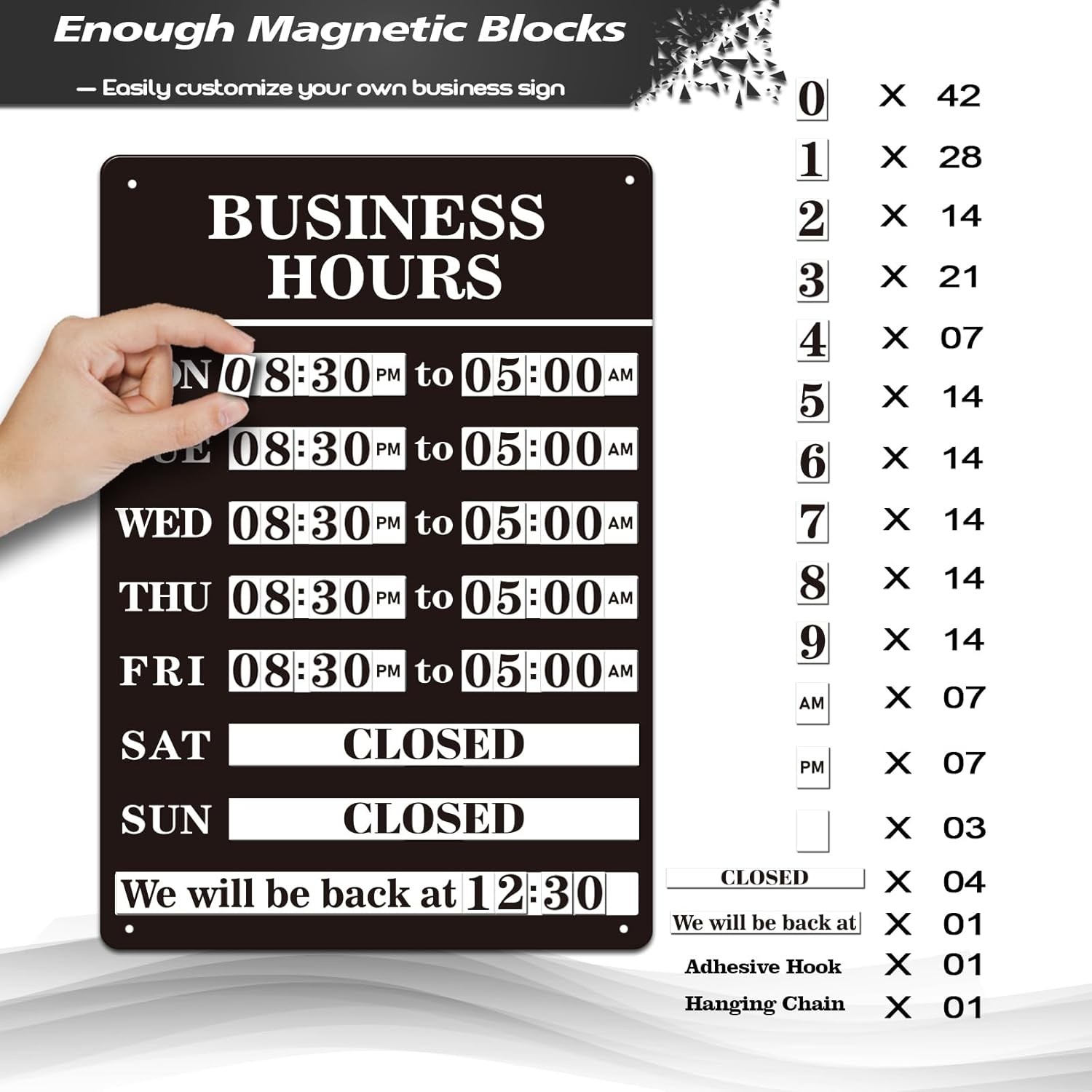 Magnetic Changeable Business Hours Sign with Double Sided 12*8in&8*4in, black