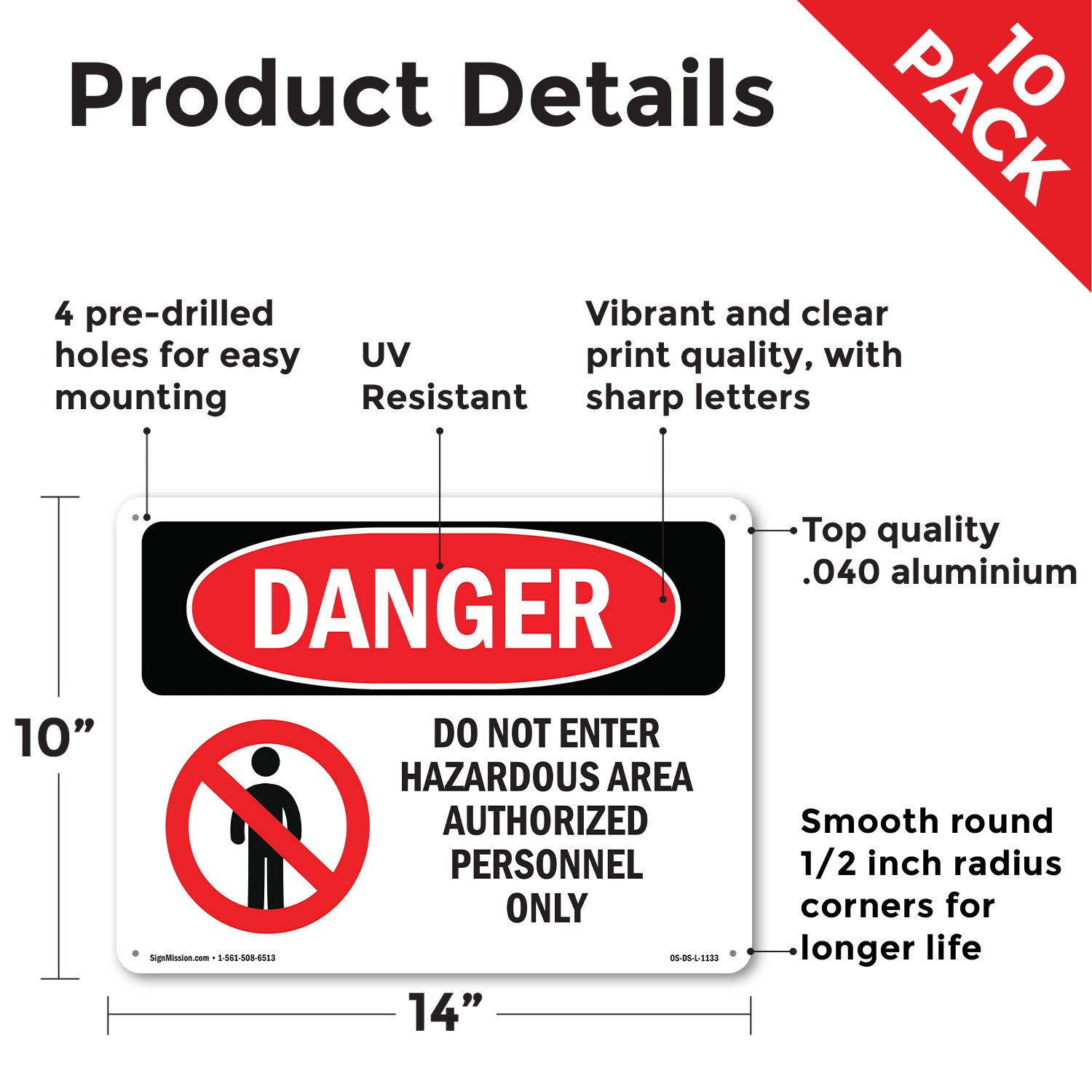Do Not Enter Hazardous Area OSHA Danger Sign Metal, Plastic, Decal 5 or 10 Pack