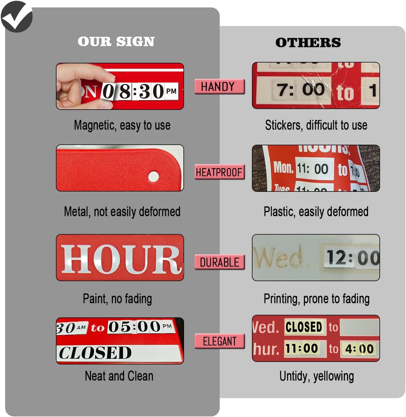 Magnetic Changeable Business Hours Sign with Double Sided 12*8in&8*4in, black