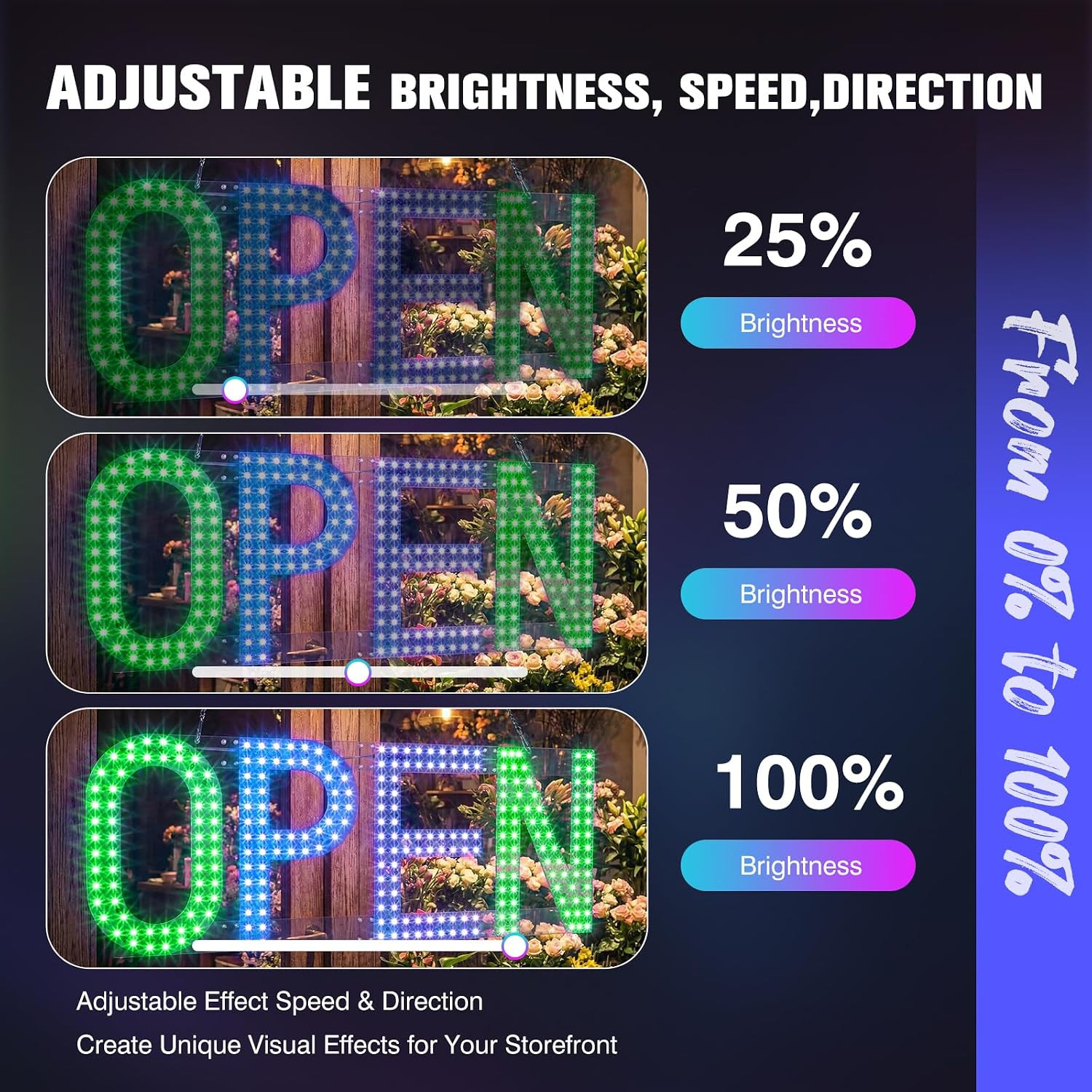 LED Open Sign for Business 40″X14″ Dimmable Large Light up Sign Multi-Color