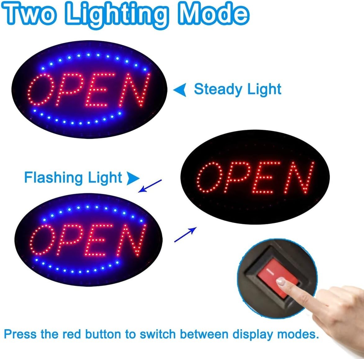 LED Advertisement Board 19″x10″ – Open Sign for Bars & Shops with 2 Modes