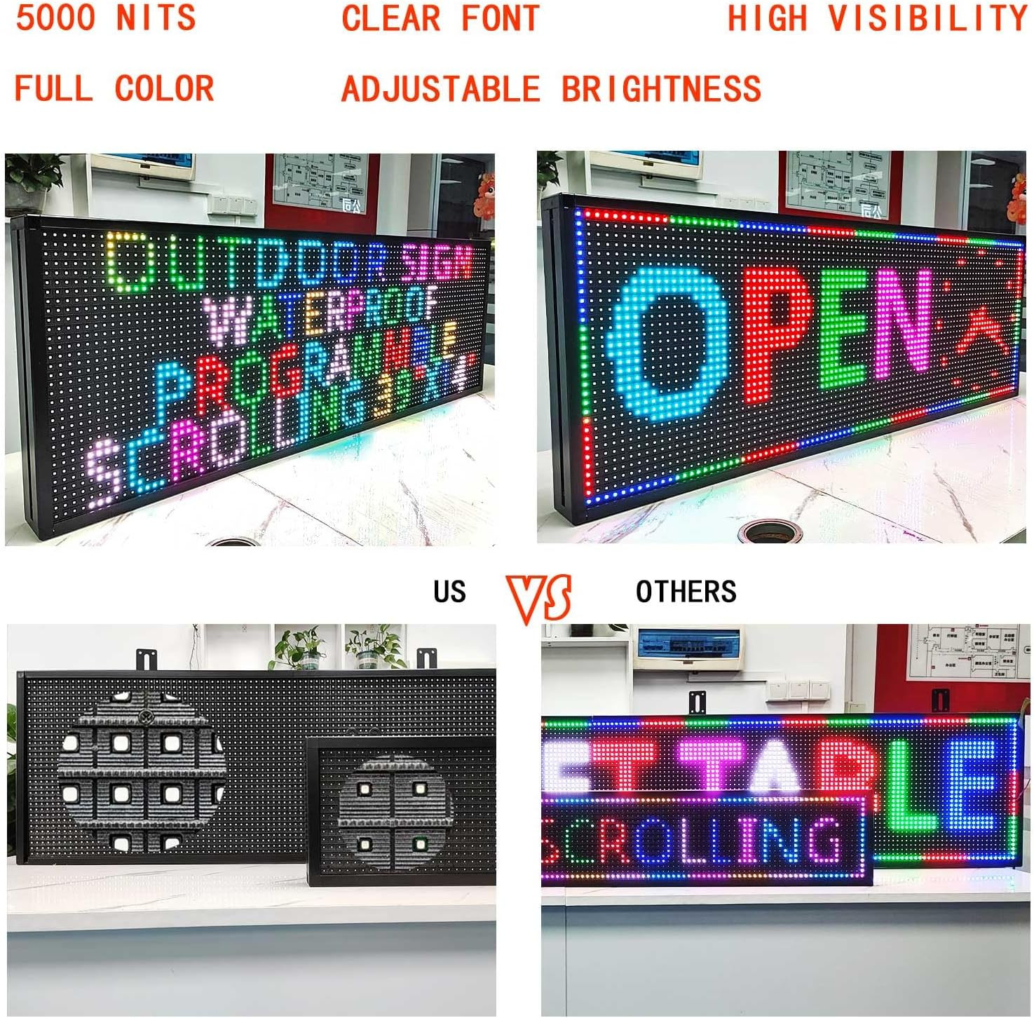 P10 Outdoor Full Color LED Signs WIFI Control with High Brightness Scrolling Led