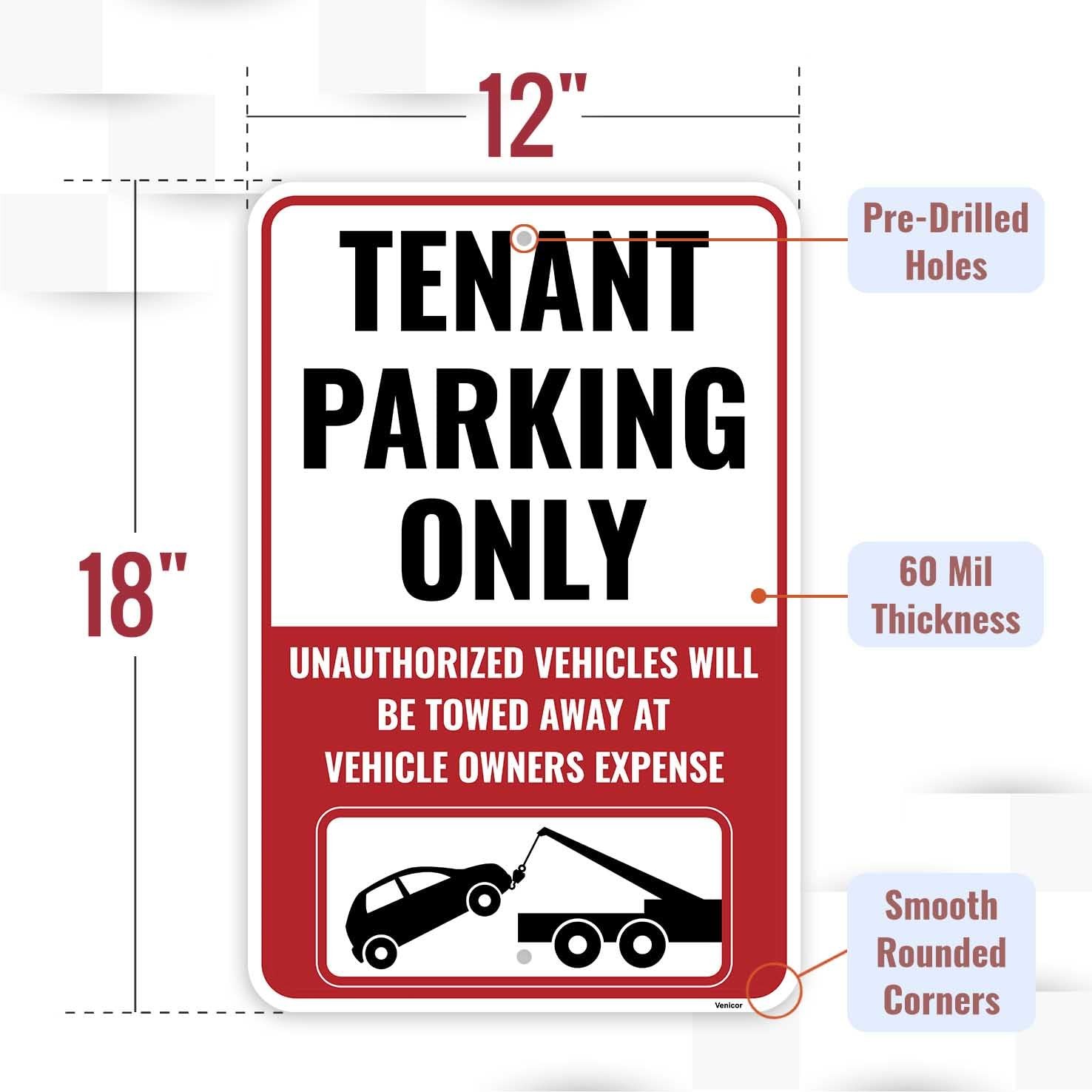 2PC Tenant Parking Only Sign 18 x 12 Inches – Aluminum – Resident Parking Sign