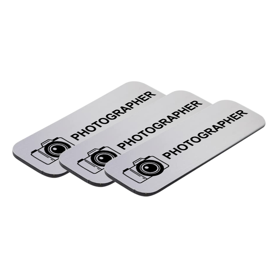 Photographer 1″ x 3″ Name Tag/Badge, (3 Pack)