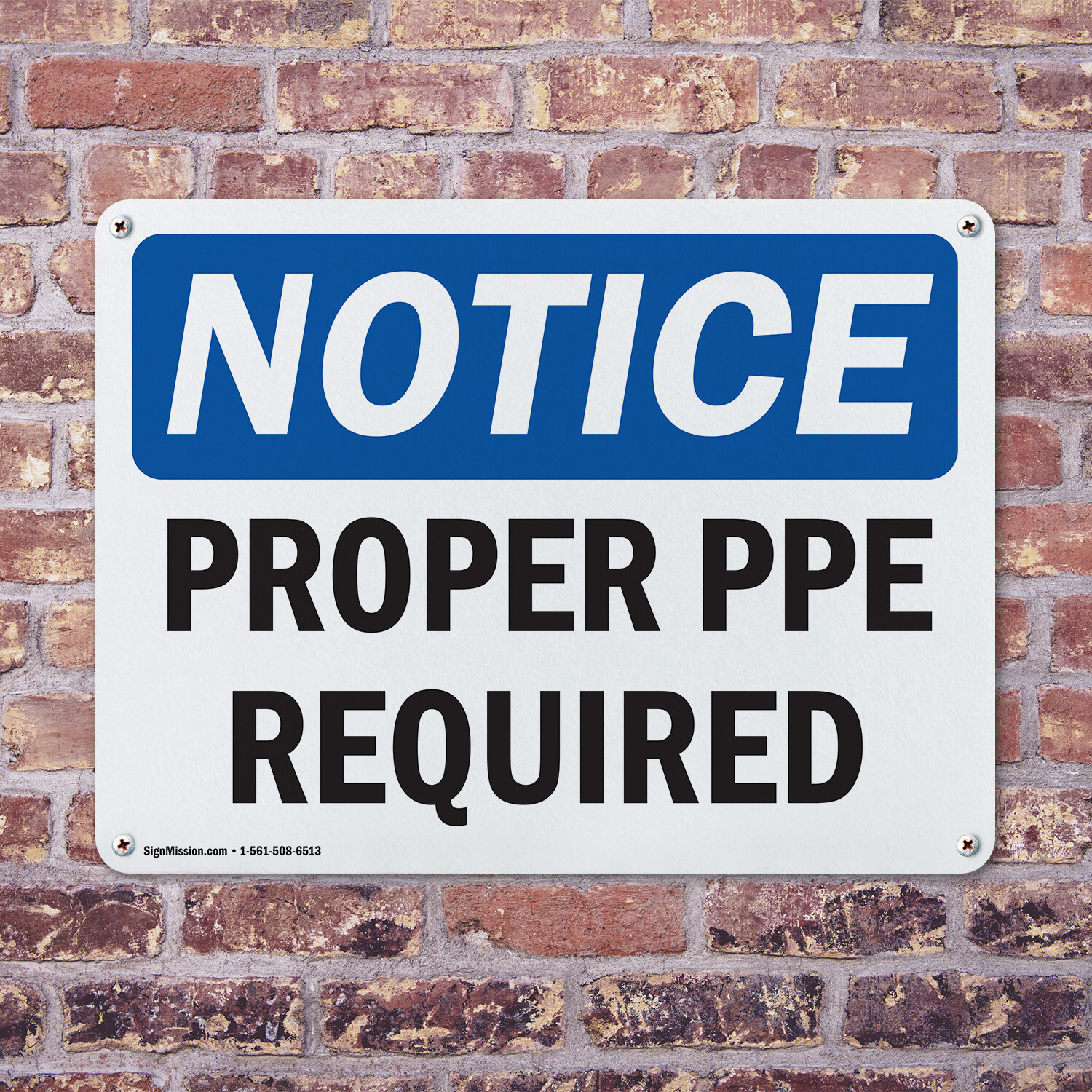 (2 Pack) Proper PPE Required OSHA Notice Sign Decal Metal Plastic