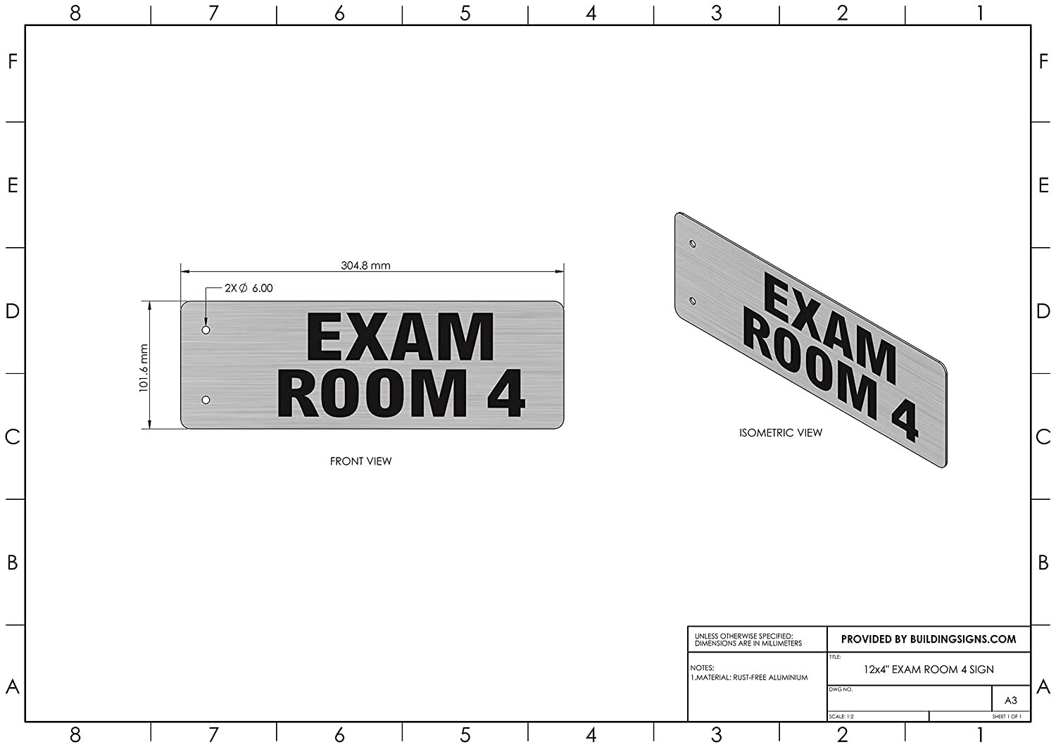 EXAM Room 4 Sign -Two-Sided/Double Sided Projecting, Corridor-REF24-1027
