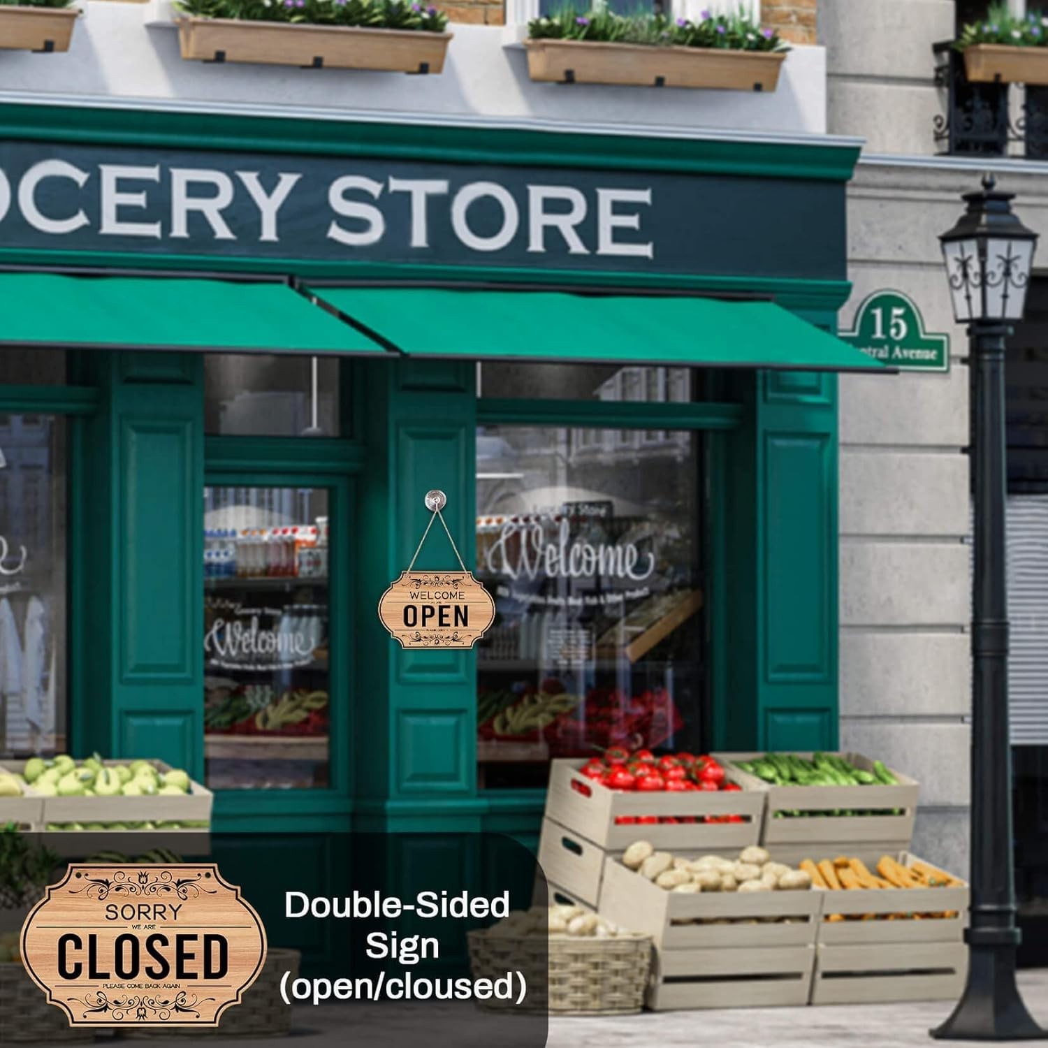 Open Signs Double Sided Open Closed Sign Business Hours Hanging with Rope NEW