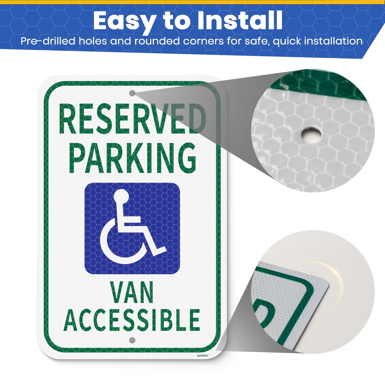 2 PCS 12×18 Inch Handicap Reserved Parking Sign 4M Reflective Weather Resist