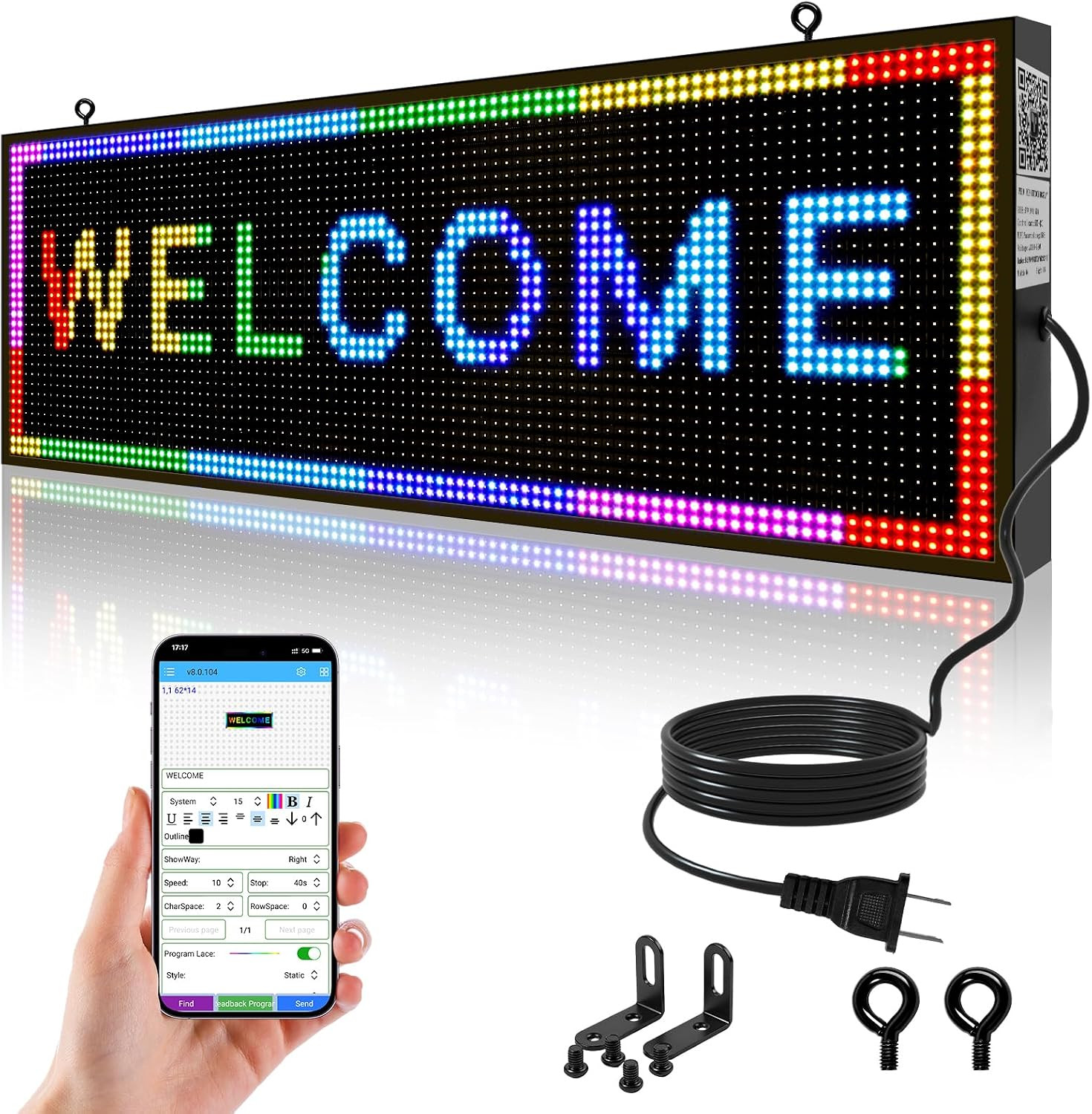 P10 Open Scrolling LED Sign, 39″X14″ Programmable Digital Message Board, IP65 Wa