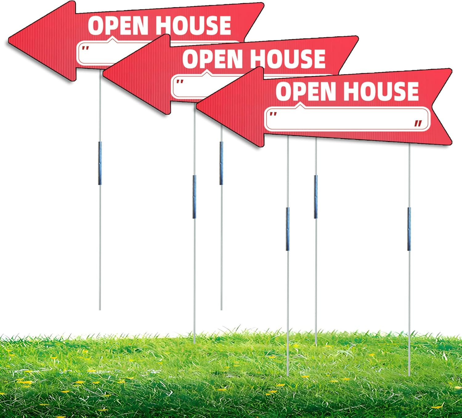 Open House Red Double – Sided Yard Sign with Arrows, 16″ X 5″ Inch, 12 Pcs 13.8″