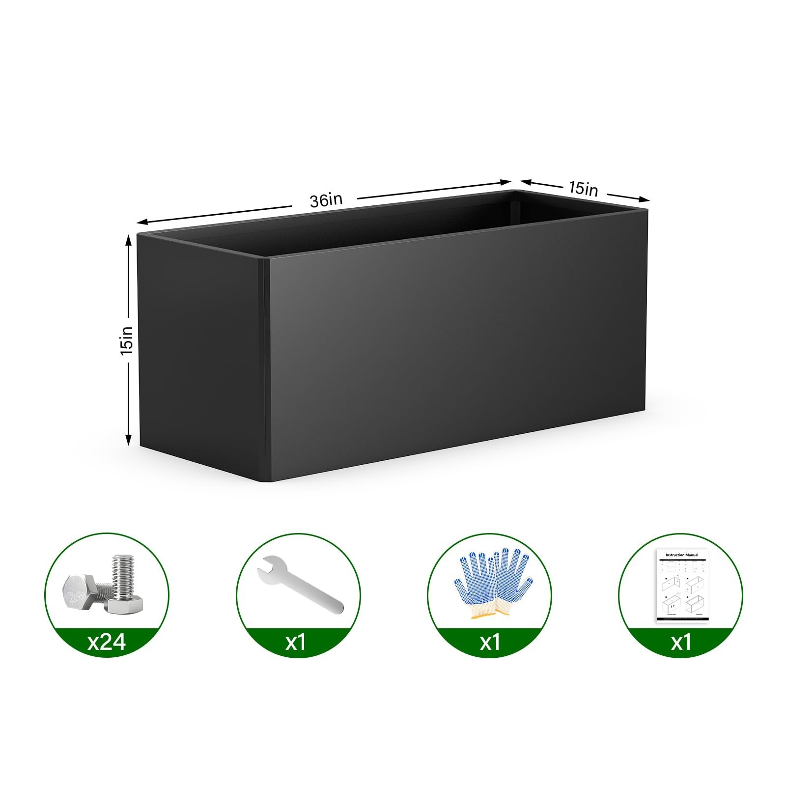 Rectangular Planter Box (36”L x 15”W x 15”H) Large Planter Box Outdoor, Me…