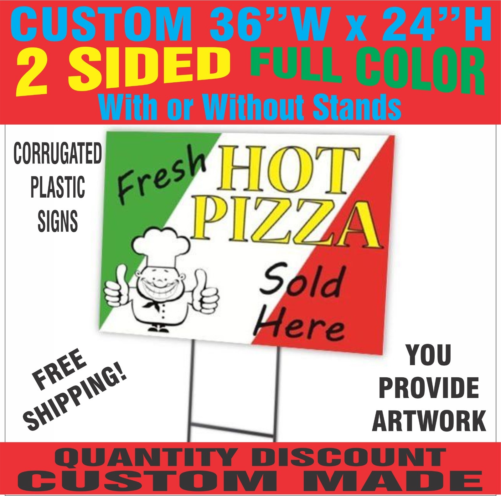 36 x 24 Yard Signs – Custom Corrugated – Full Color – 2 Sided – Stakes Optional