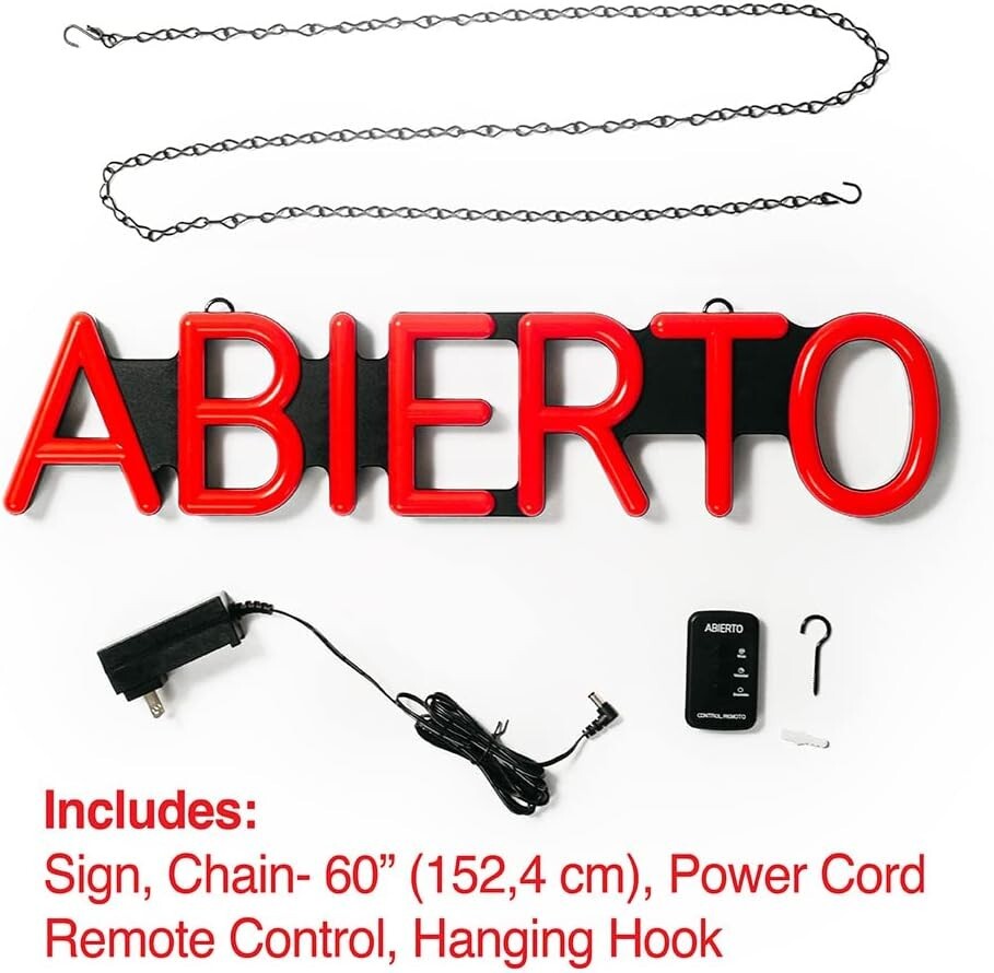 Pro-Lite ABIERTO LED OPEN Sign for with REMOTE CONTROL