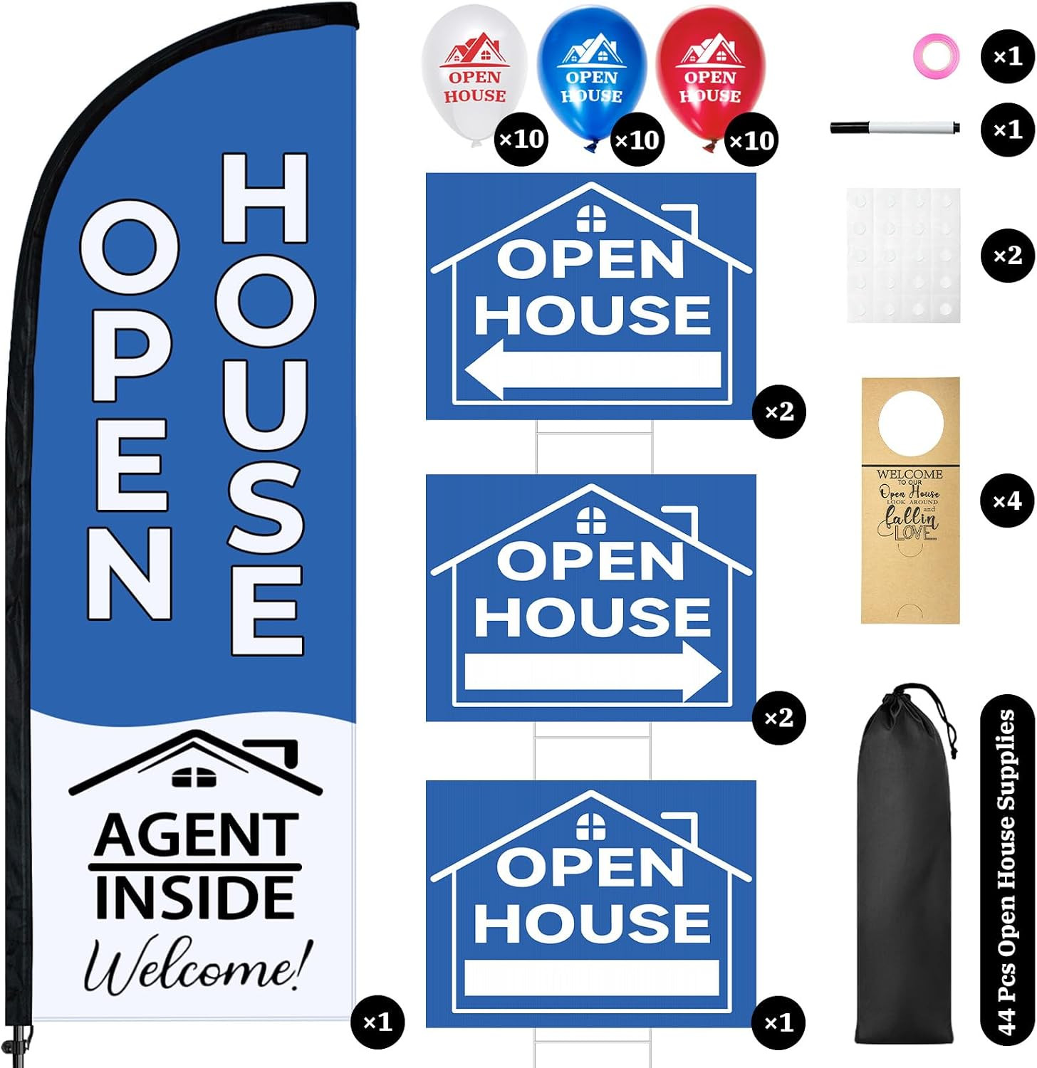 44 Pcs Open House Signs for Real Estate Agent Supplies, Double Sided Open House