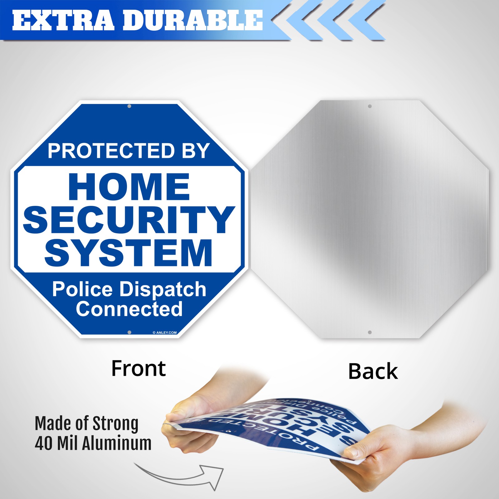 Anley Aluminum Protected By Home Security System Yard Sign 10×10 & Ground Stake
