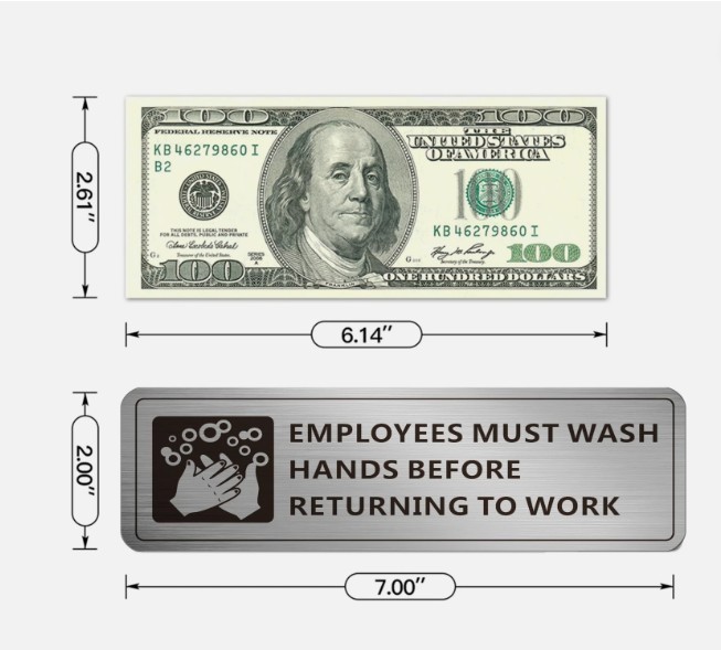 4 Pack Employees Must Wash Hands Sign Aluminum Self Adhesive 9×3