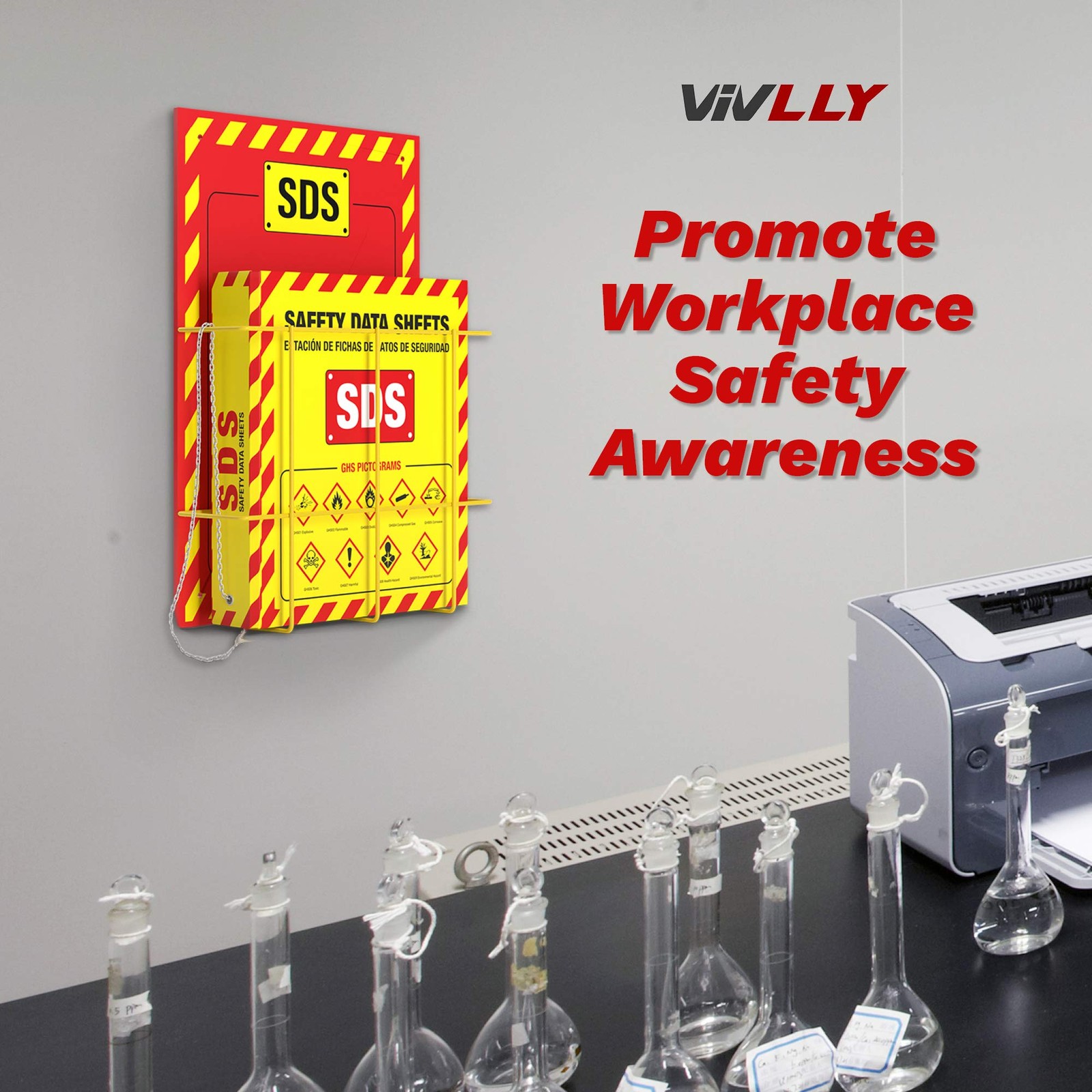 Vivlly Msds Wall Station 3 Sds Binder Wire Rack Osha/Ghs Safety Data Sheet