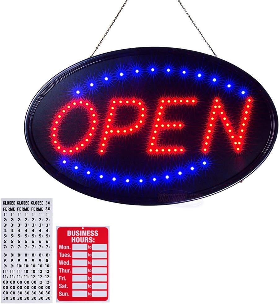Wall-Mounted 19″x10″ LED Open Sign with Stainless Steel Chain for Easy Setup