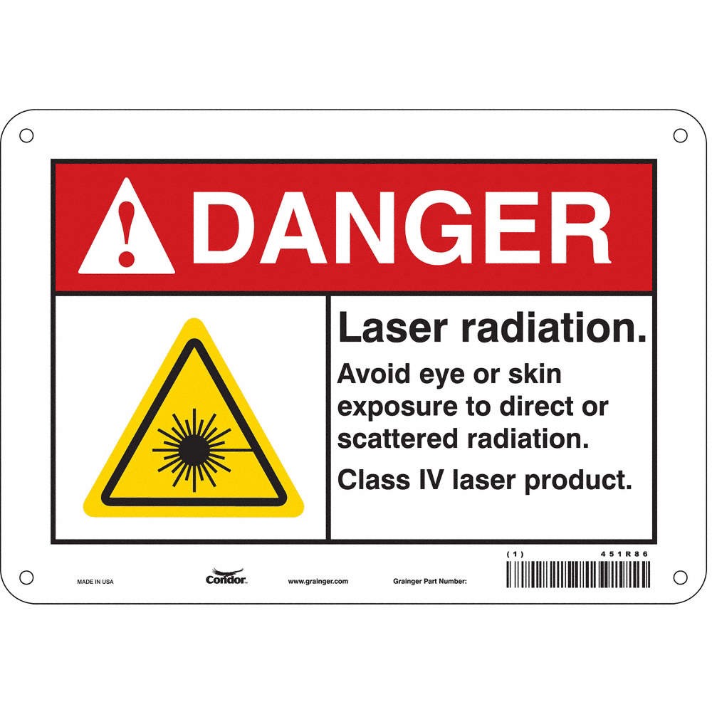 CONDOR 451R86 Laser Warning Sign,7 in x 10 in,Aluminum 451R86