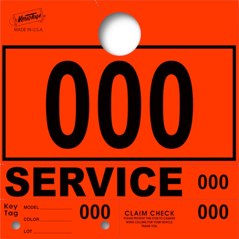Orange Service Department Hang Tags Window Tag 1000 Per Box