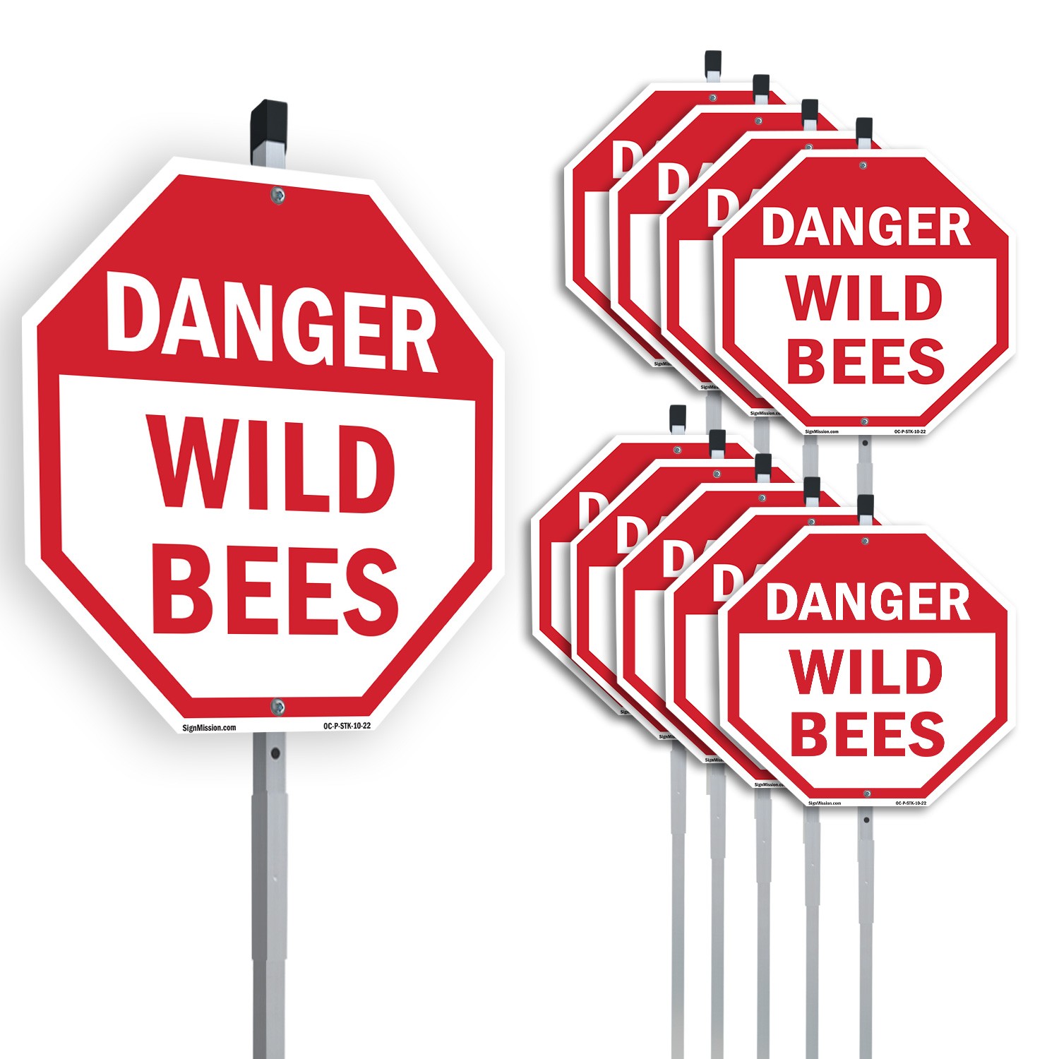 Danger Wild Bees Octagon Sign With Stake Weather Resistant UV Protected
