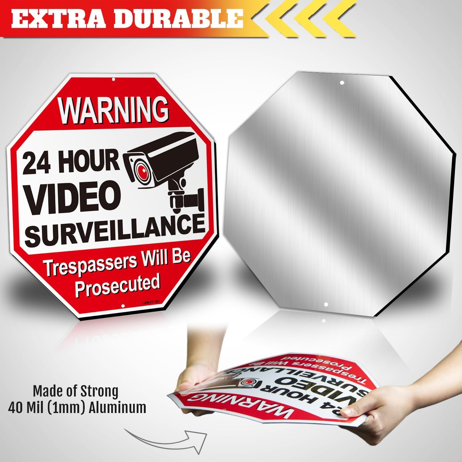 Anley 24 Hour Video Surveillance Signs Aluminum Warning Sign Security Alert