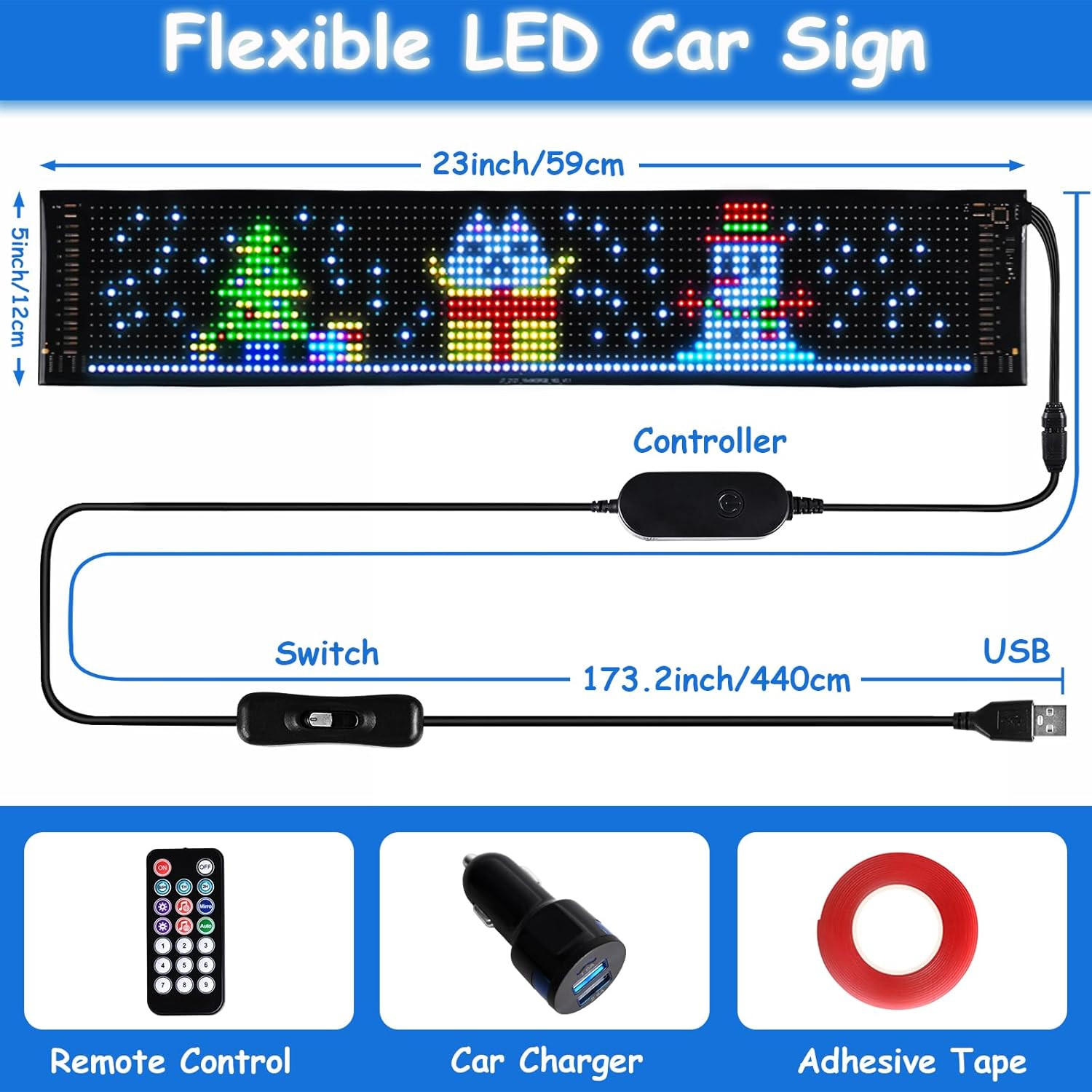 Programmable Flexible LED Car Window Sign – Bluetooth App Control, Custom Text/A