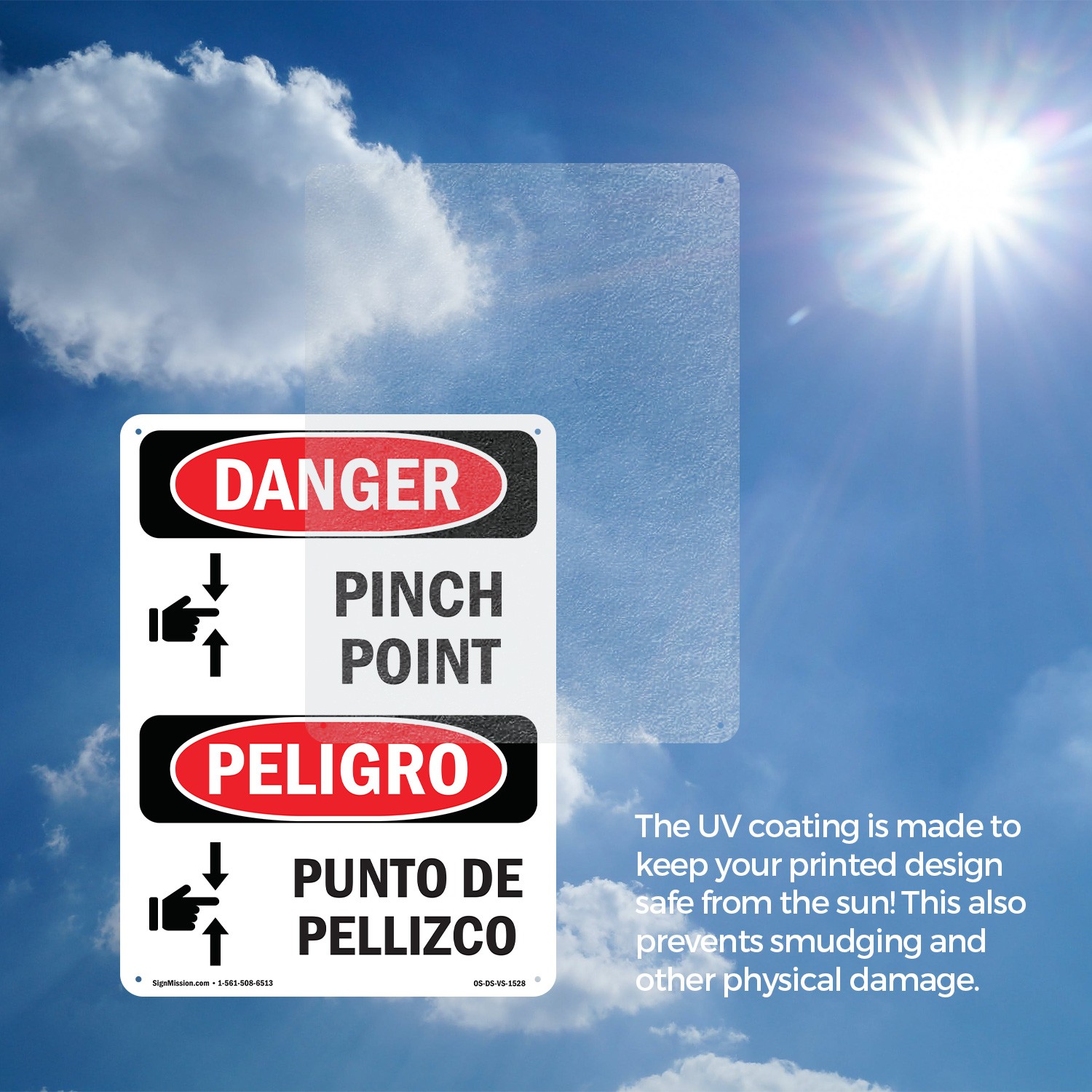 Pinch Point Bilingual OSHA Danger Sign Metal, Plastic, Or Decal – 5 or 10 Pack