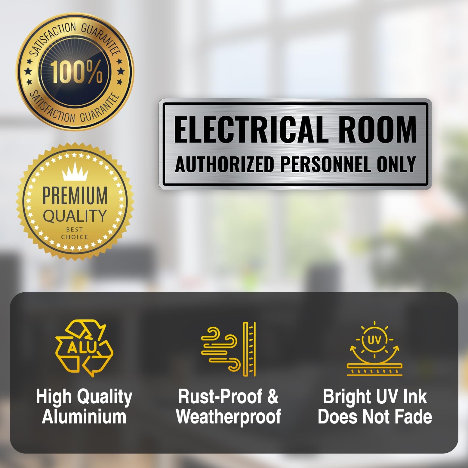 1 PCS Electrical Room Sign 9×3 Inch Brushed Silver Aluminum Utility Wall Door