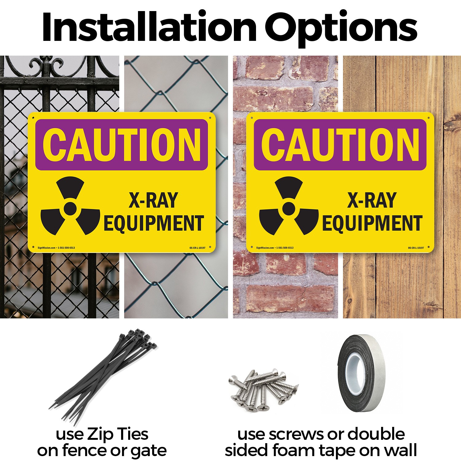 X-Ray Equipment OSHA Caution Radiation Sign Metal, Plastic, Decal 5 or 10 Pack