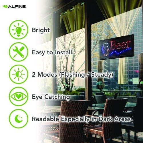 Alpine Industries LED Rectangular Beer Sign, 19 x 10, Black Frame