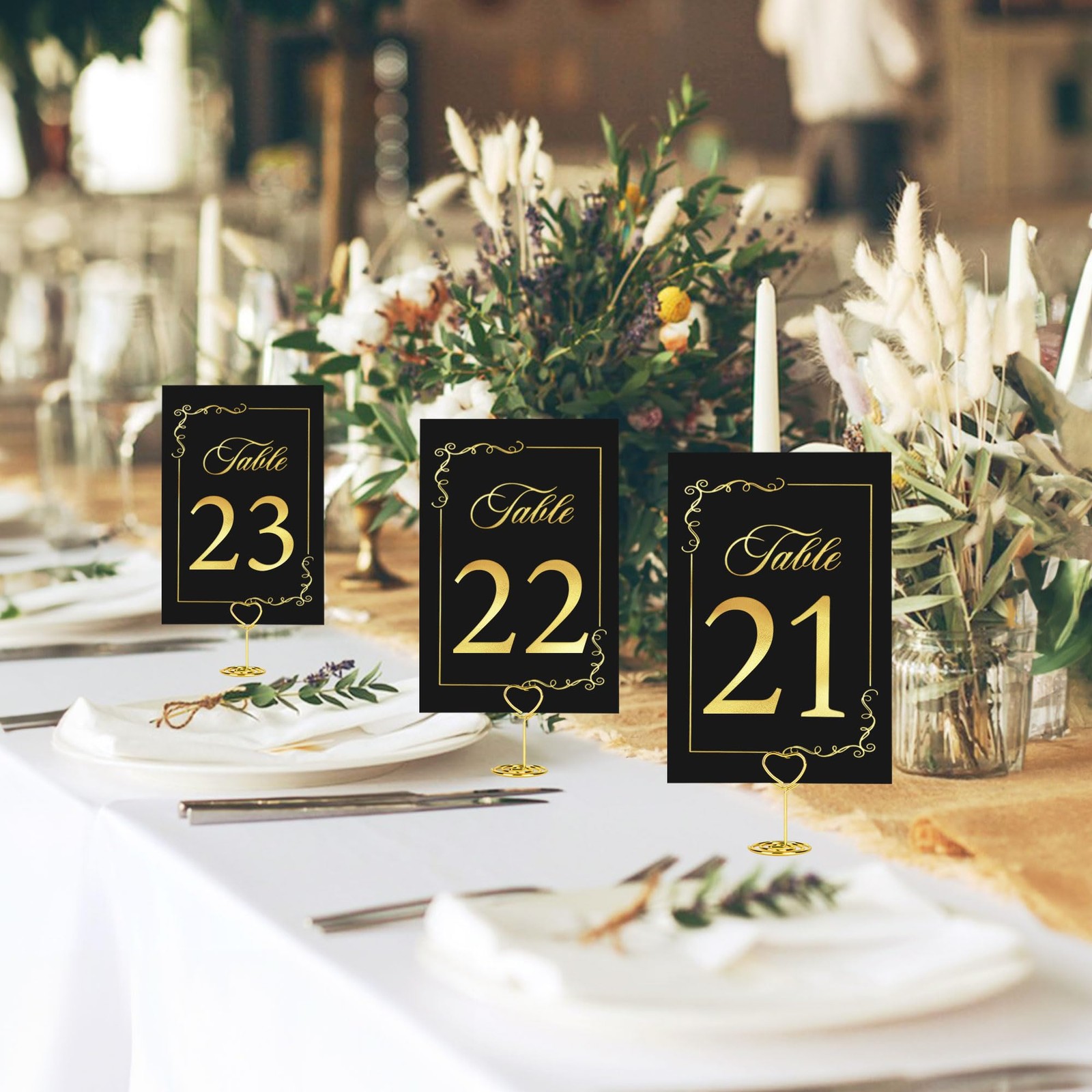 31 Sets Wedding Table Number Holders, Black Gold, Metal, Rectangular Pedestal…