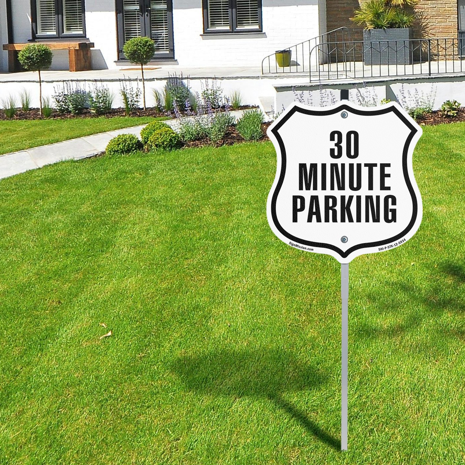 30 Minute Parking Shield Shaped Sign With Stake Crafted in the USA