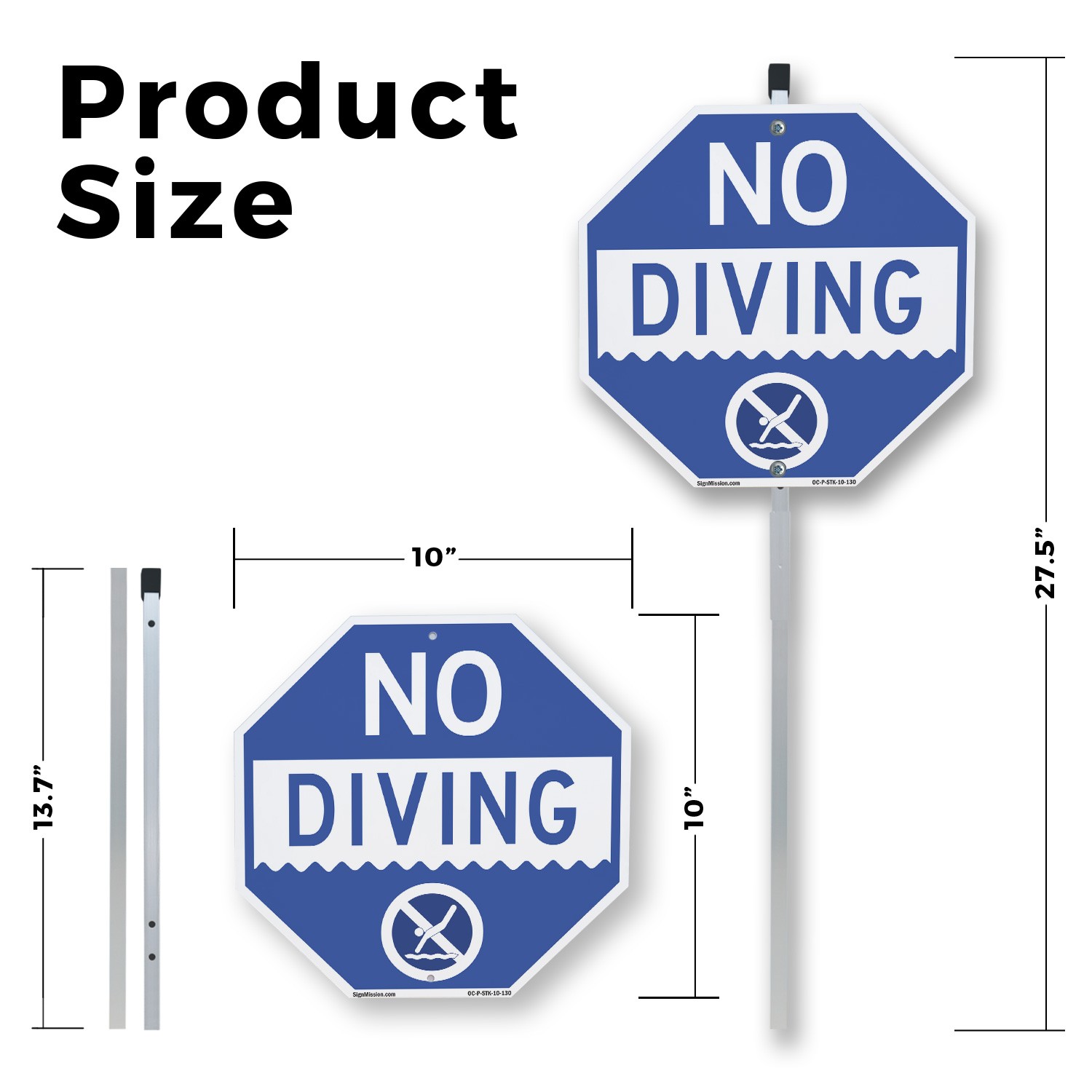 No Diving Octagon Sign With Stake Weather Resistant UV Protected Made in the USA