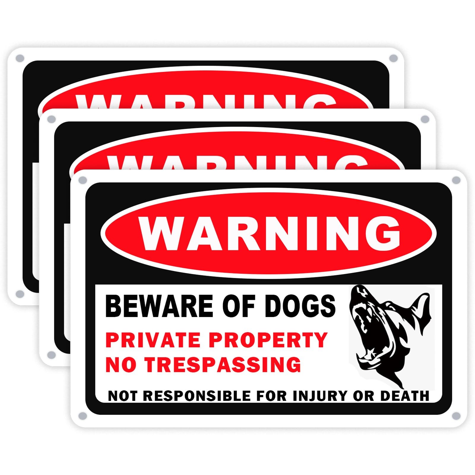 3 Pack Beware of Dog Signs for Fence – 10×7 Inch, Rust Free Aluminum, Reflective