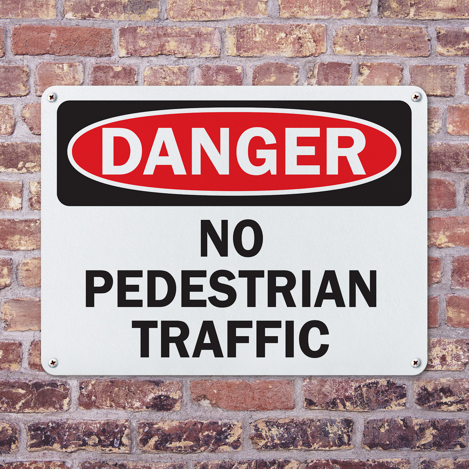 (2 Pack) No Pedestrian Traffic OSHA Danger Sign Decal Metal Plastic