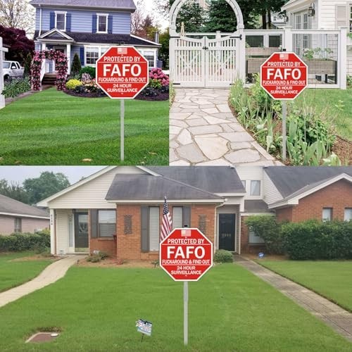 2 Pack Reflective Home Security Signs with 36″ Metal Stakes – Waterproof, UV Pro