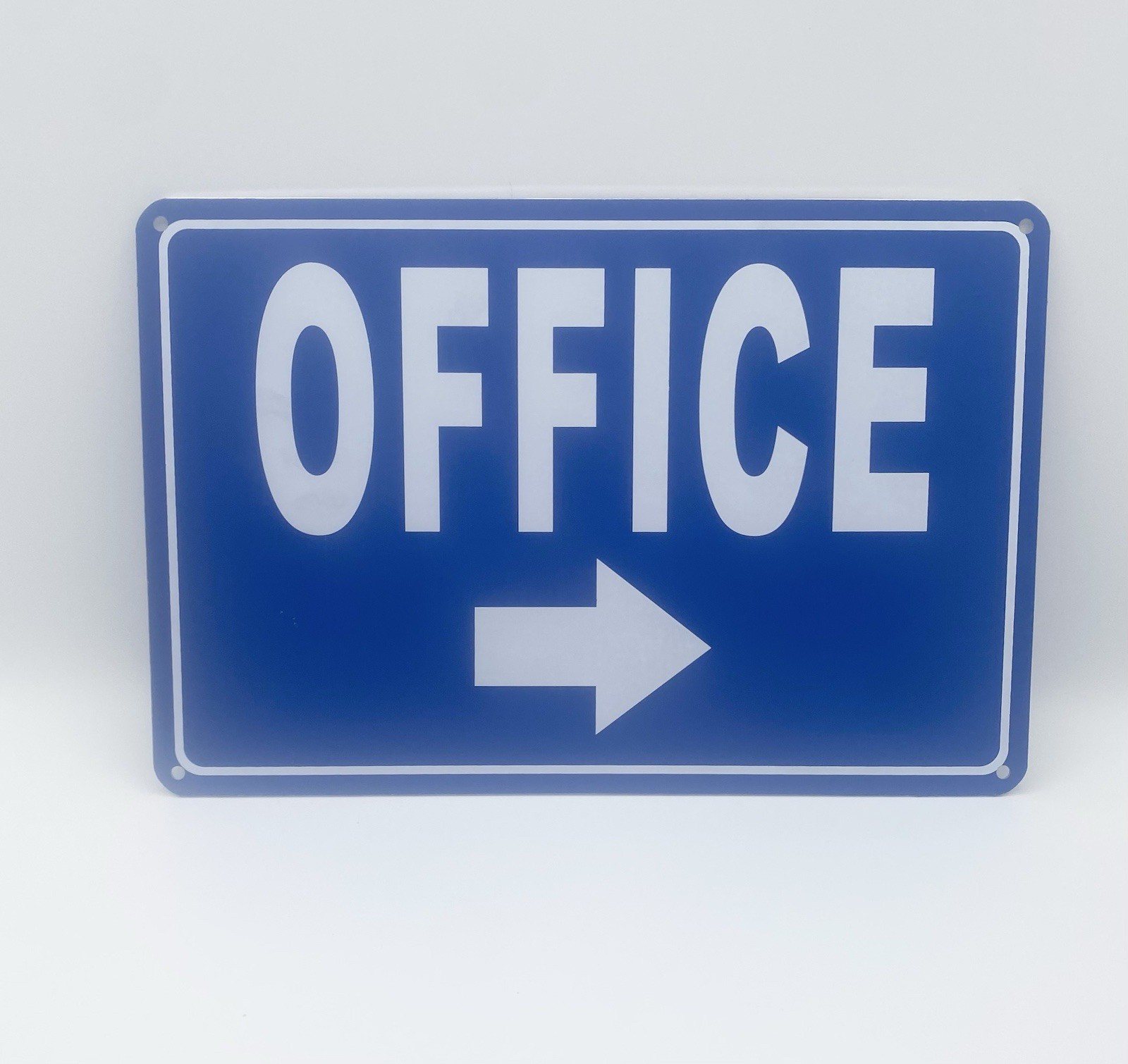 OFFICE Aluminum Metal Reflective Sign 12 x 8” Blue White Text Mounting Holes NEW
