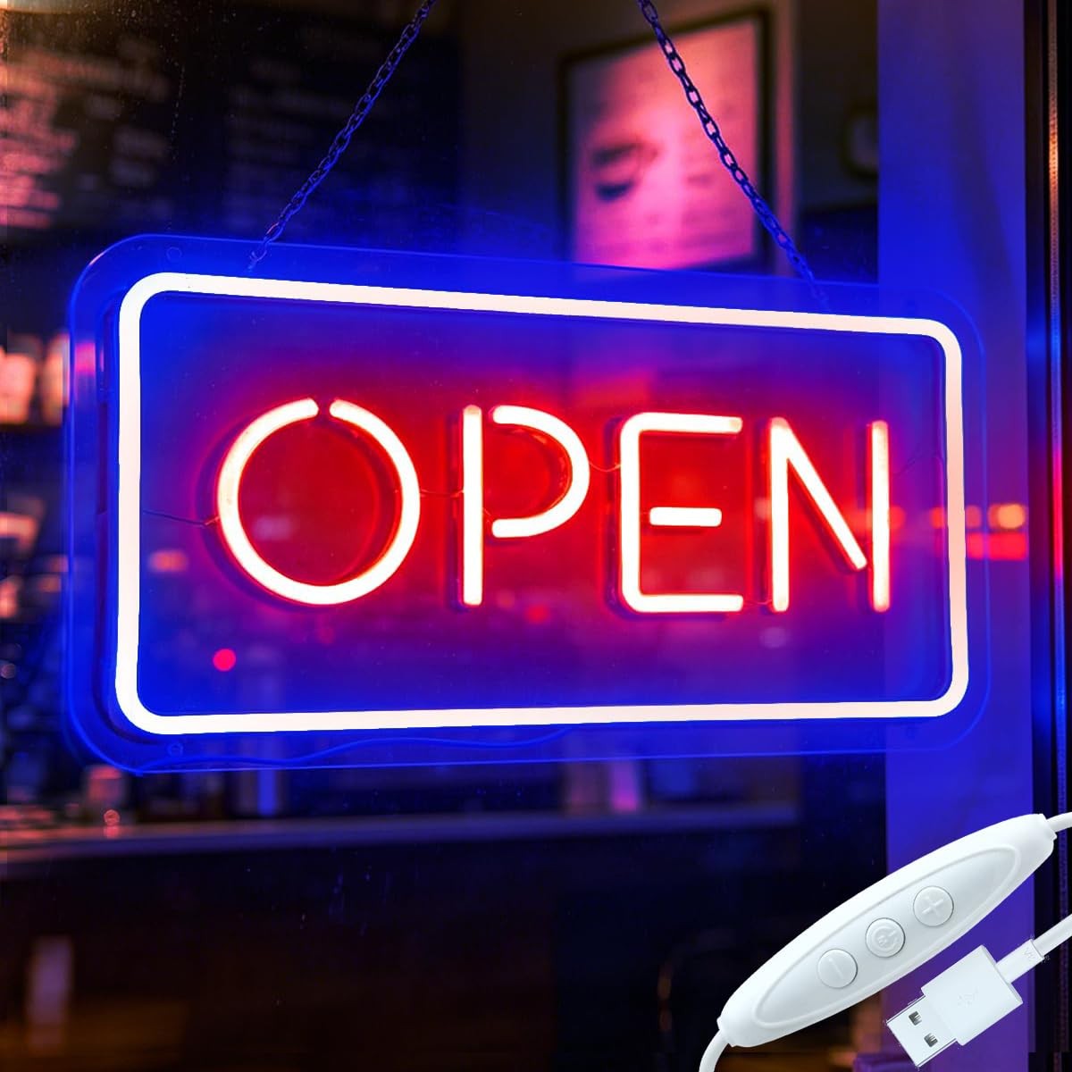Open Neon Sign 16.5″x7.8″ Dimmable Led Open Sign for Business Restaurant Bar …