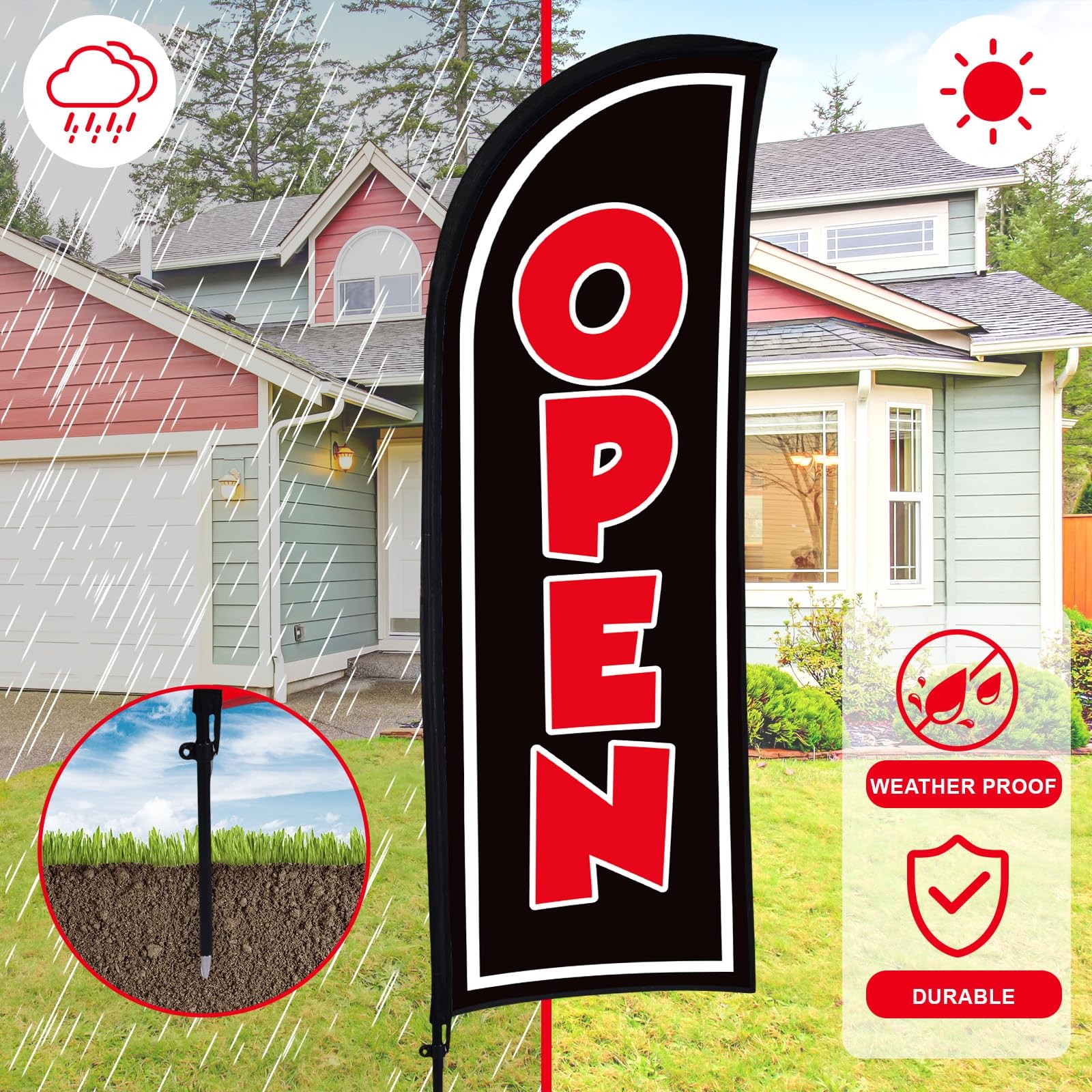 4 Sets Open Feather Flag Pole Kit for Business Advertising 8 ft Open Flag Ban…