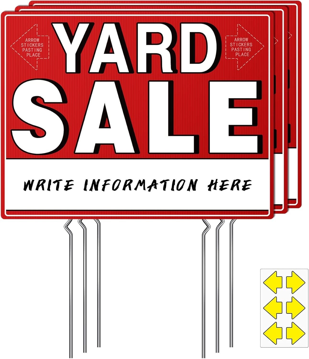 Yard Sale Signs 3 Pack Weatherproof Plastic 17×13 Inches with Stakes and Arrows