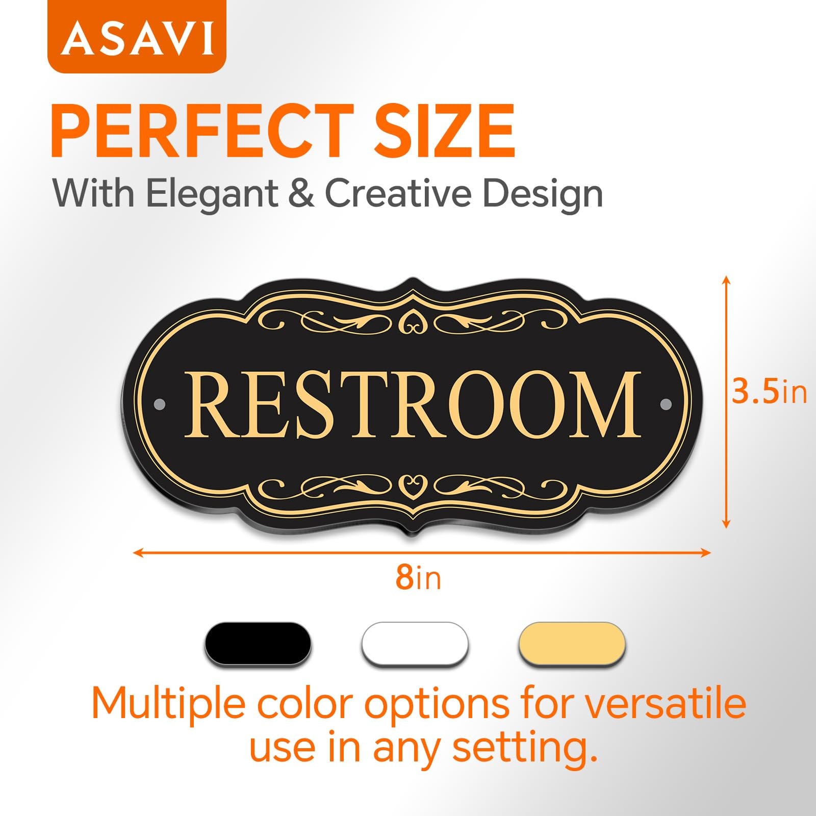 Restroom Sign 8×3.5 Inch Waterproof Acrylic SelfAdhesive Black Gold Decor