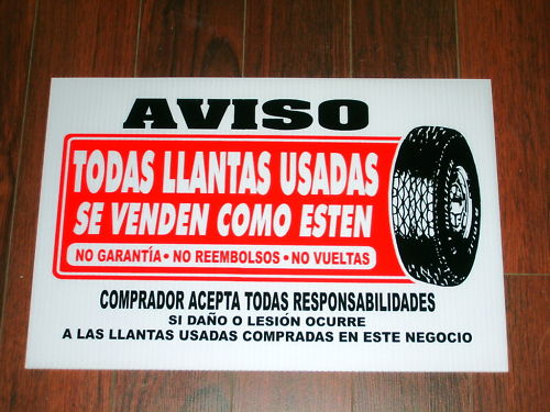 Auto Repair Shop Sign: Used Tires Sold As Is (SPANISH)
