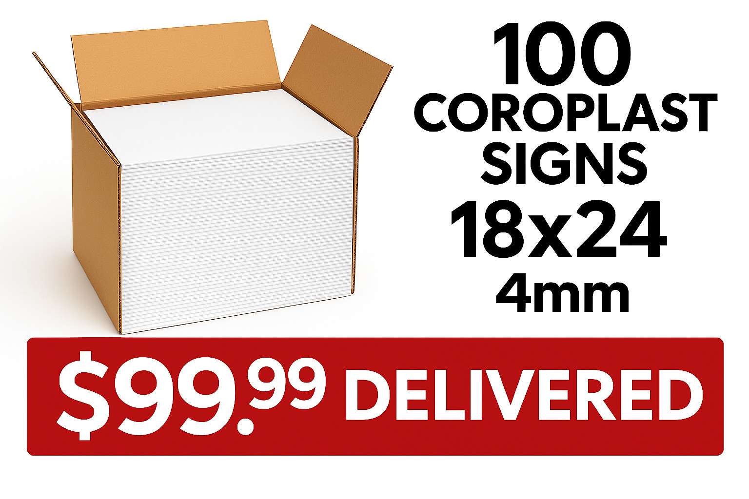 🔥 100 Blank 18×24 Coroplast Signs – 4mm Thick – FAST FREE DELIVERY! 🔥