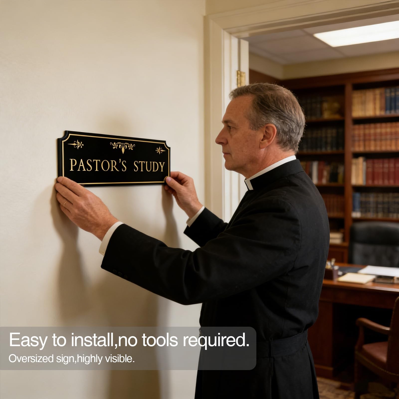 Pastor’s Study Sign Door Black Gold Acrylic Plaque 12.5×4.45 Inch Decor