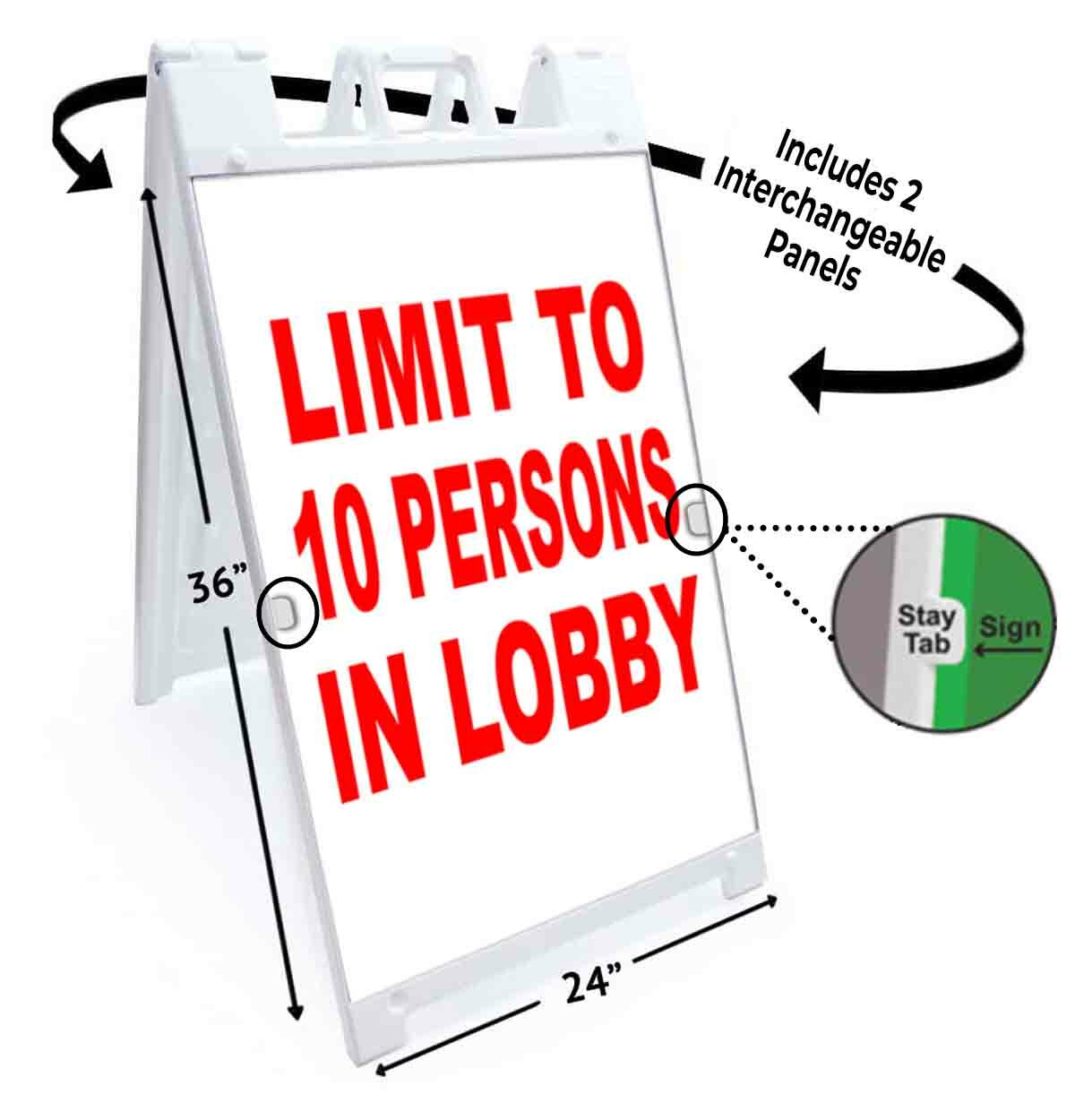LIMIT TO 10 PERSONS IN LOBBY Signicade 24×36 Aframe Sidewalk Sign Banner Decal