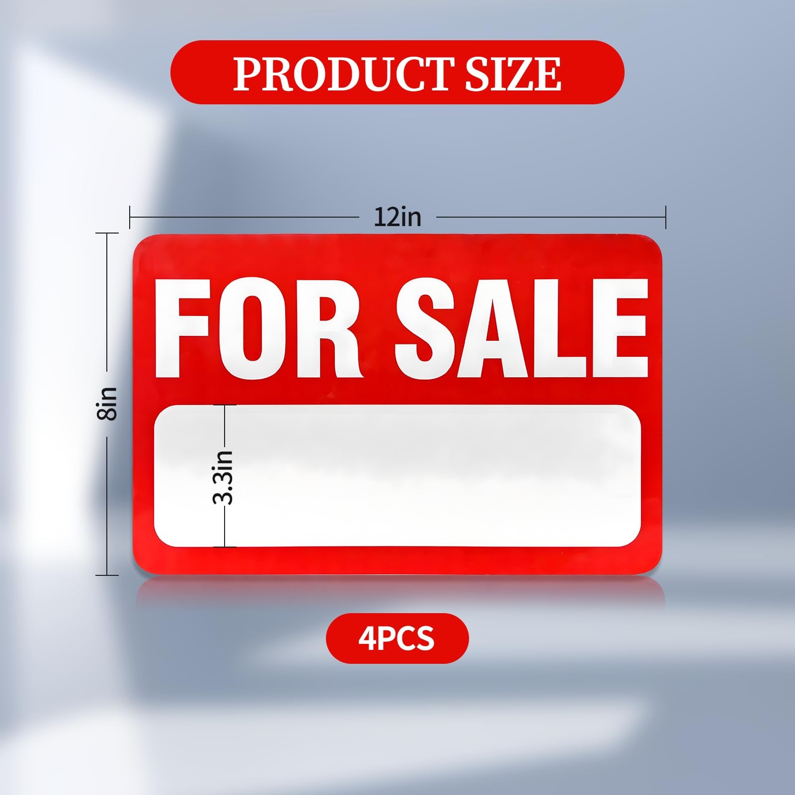 For Sale Sign 4 PCS 12″ x 8″ Self-Adhesive Reflective Vinyl Easy to Write Apply