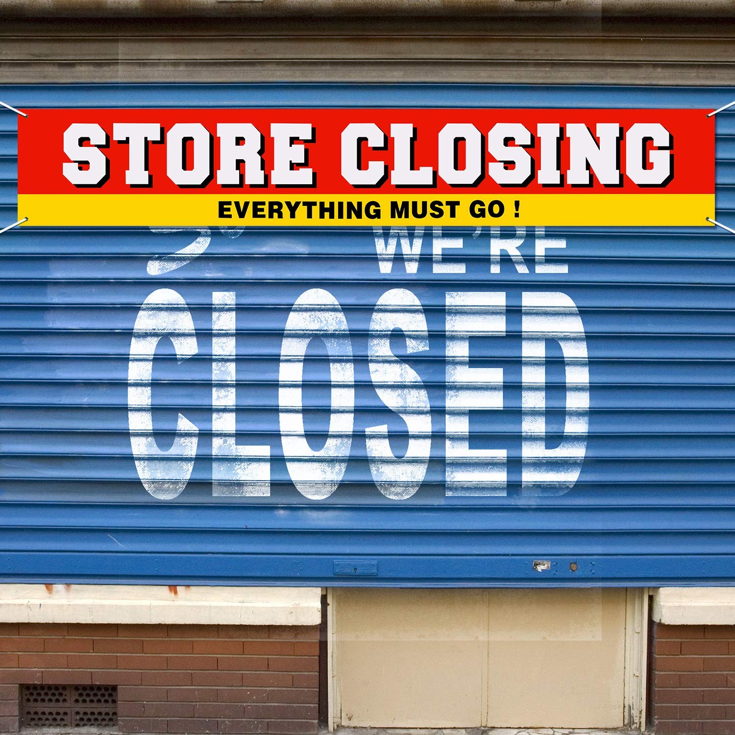 Large Store Closing Sign Banner 50 x 300 cm, Red, Yellow, White, Black